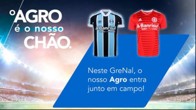 Banrisul destaca o slogan 'Agro é o nosso chão' nas camisas da Dupla Gre-Nal Banrisul destaca o slogan 'Agro é o nosso chão' nas camisas da Dupla Gre-Nal